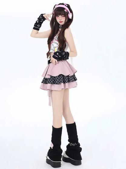 Pink Tiered with Sweet Free Skirt Waist Belt