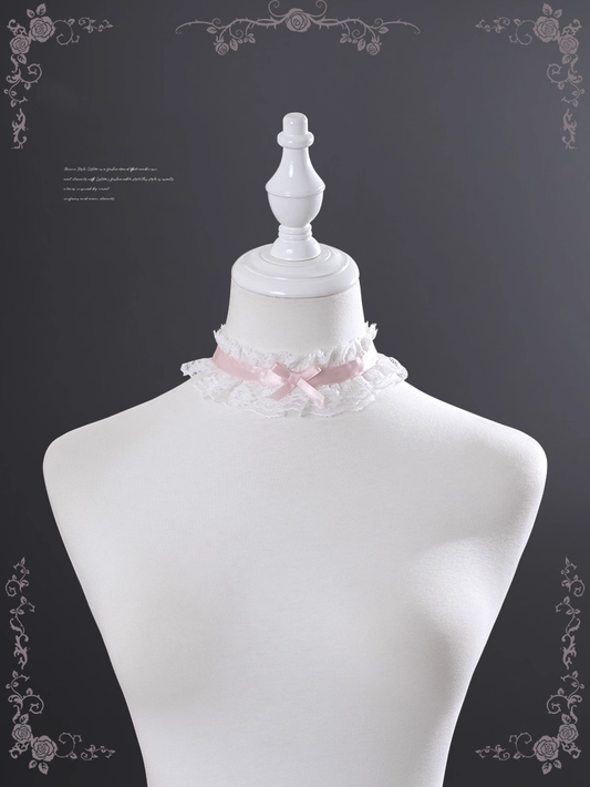 Lace Bowknot Choker Pink White