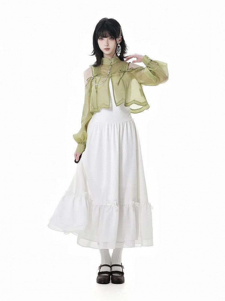 White Bowknot Details Slip Dress Short/Long Version