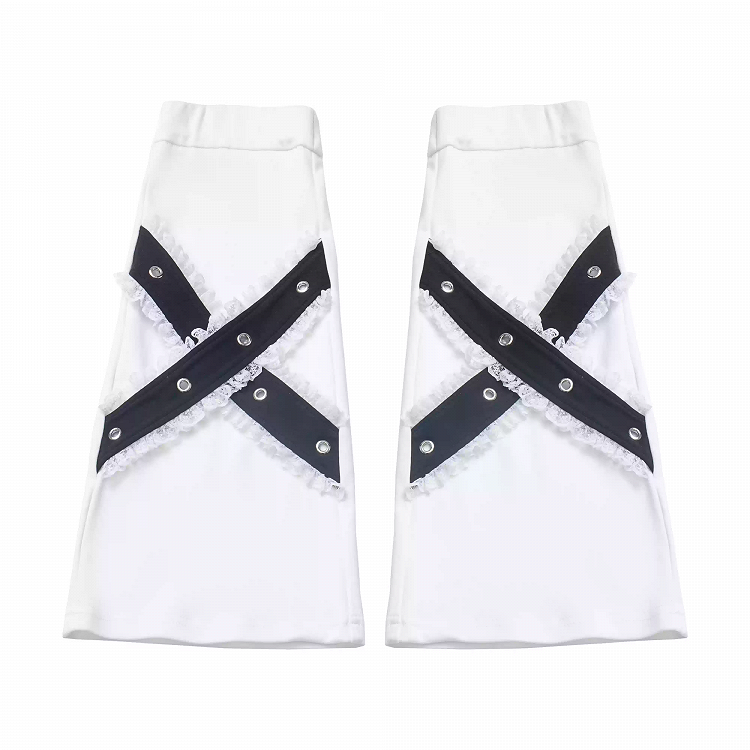 White Leg Warmers Black Criss-cross Design