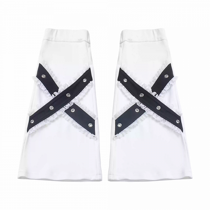 White Leg Warmers Black Criss-cross Design