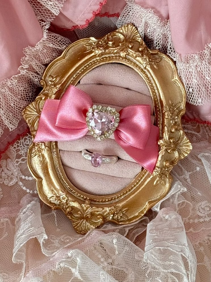 Bowknot Heart Pink Rhinestone Ring +