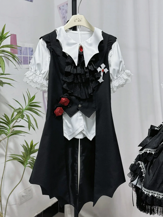 Tail Bat Waistcoat Black Shaped Wings Ouji Gothic Lolita Long