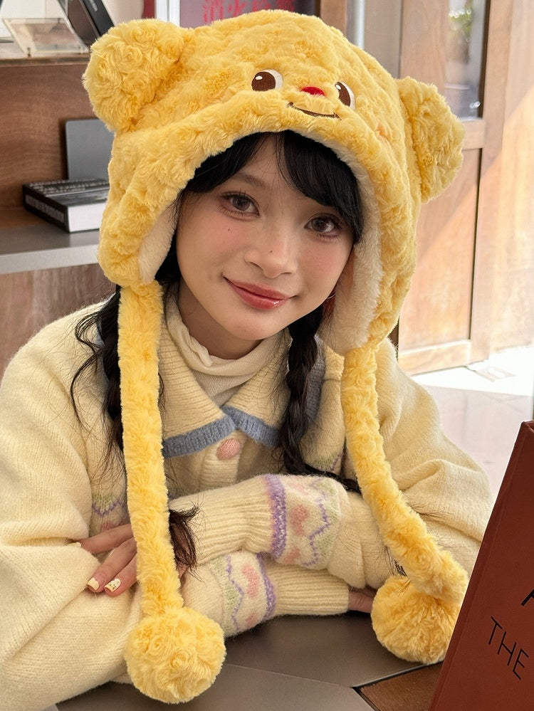 Chapeau en peluche ours jaune mignon