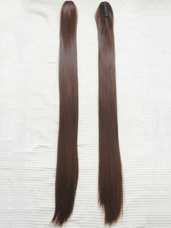 Caramel Bob Cut Short Wig With Bangs＋Double Straight Ponytail Claw Clips