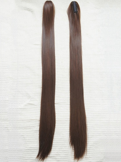 Caramel Bob Cut Short Wig With Bangs＋Double Straight Ponytail Claw Clips
