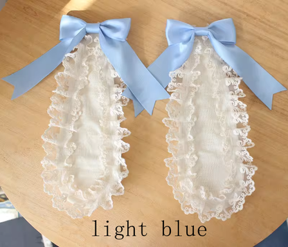 Bowknot Details Lace Trim Bunny Ears Hairclips