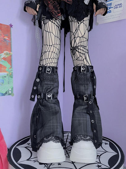 Black&White/Pink/Blue/Black&Grey Plaid Leg Warmers with Buckle Straps