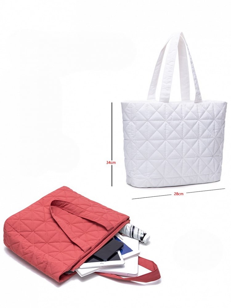 Chic Red Quilted Tote Bag - Lightweight  Large Capacity