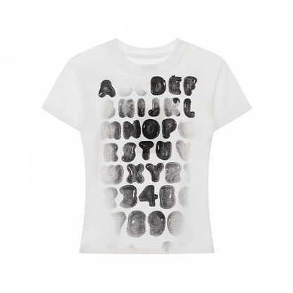 T-shirt White Round Neck Gradient Letter Print Slim-fitting