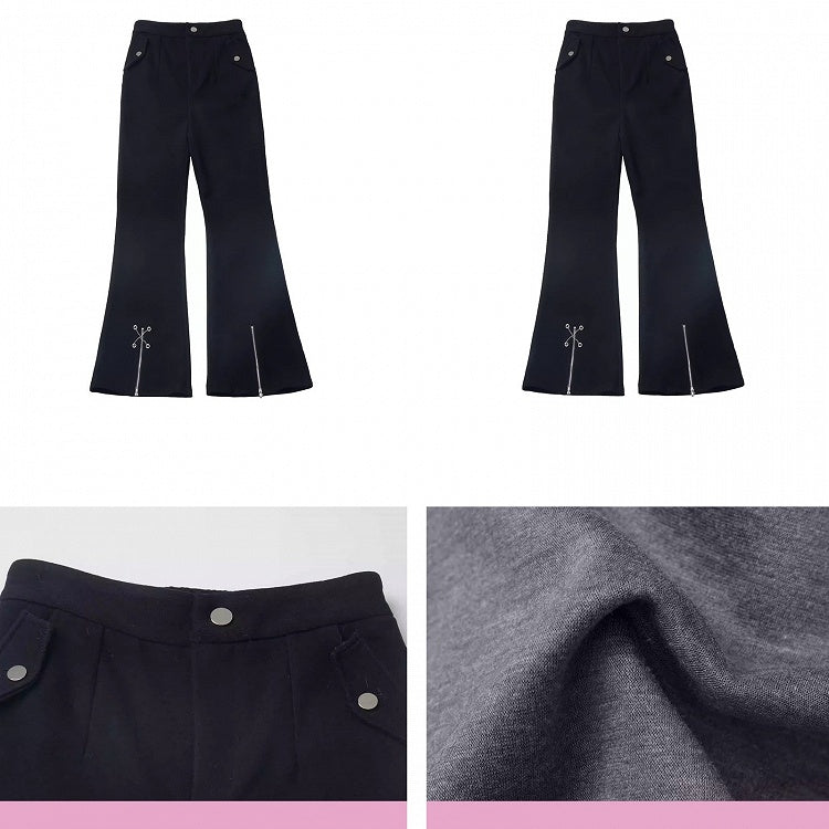 Black Criss-cross Chain Zip Cuffs Fishtail Pants