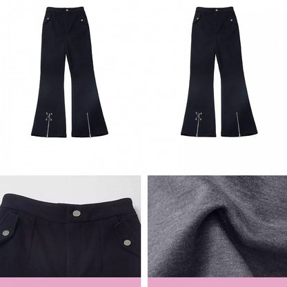 Black Criss-cross Chain Zip Cuffs Fishtail Pants