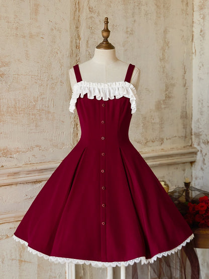 Dress Fit Lolita Slim Fashion Waist Red Elegant