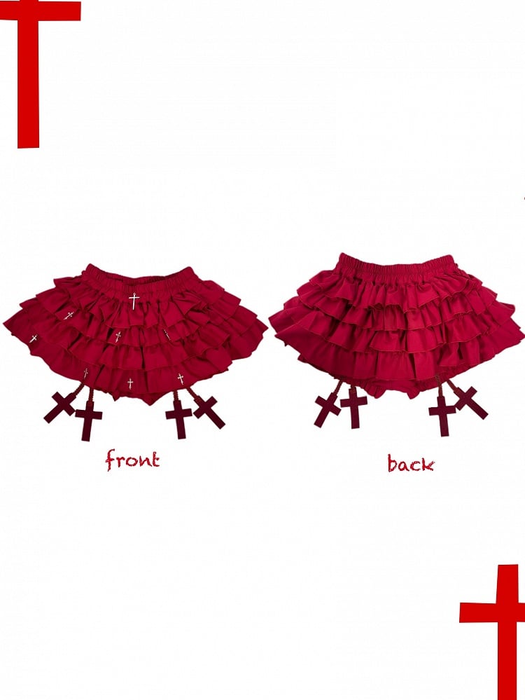 Jupe-short à volants superposés avec breloques de la Croix-Rouge gothique