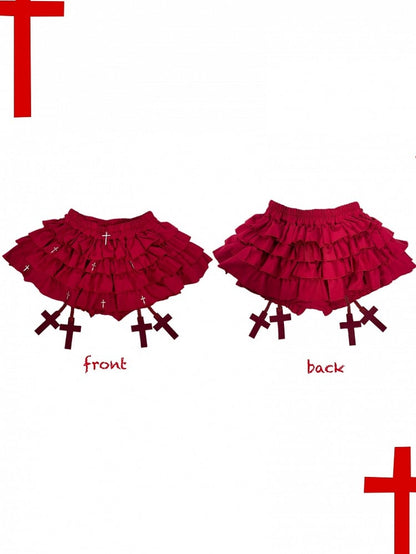 Jupe-short à volants superposés avec breloques de la Croix-Rouge gothique
