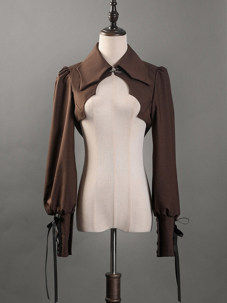Brown Bat Wings Shaped Collar Steampunk Lolita Cropped Top