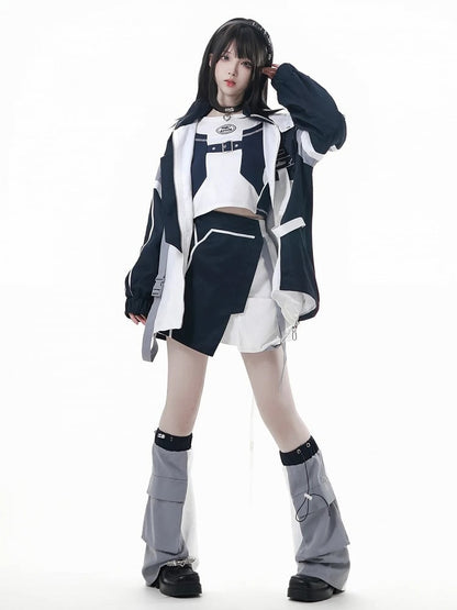 Loading White | Colorblock Blue Techwear Embroidery Tactical Straps Skirt Bar Cargo with