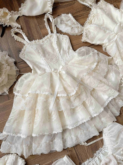 Corset Tiered Dress Lolita Skirt White Creamy Princess