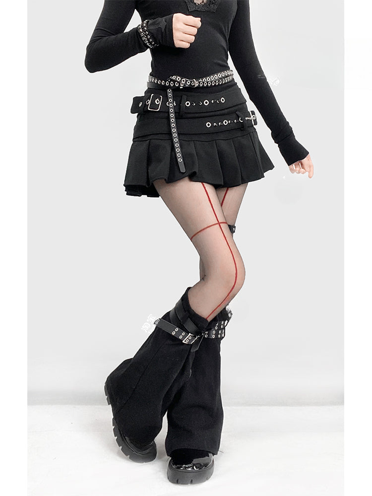 Black Zip Cuffs Leg Warmers with Buckle Straps