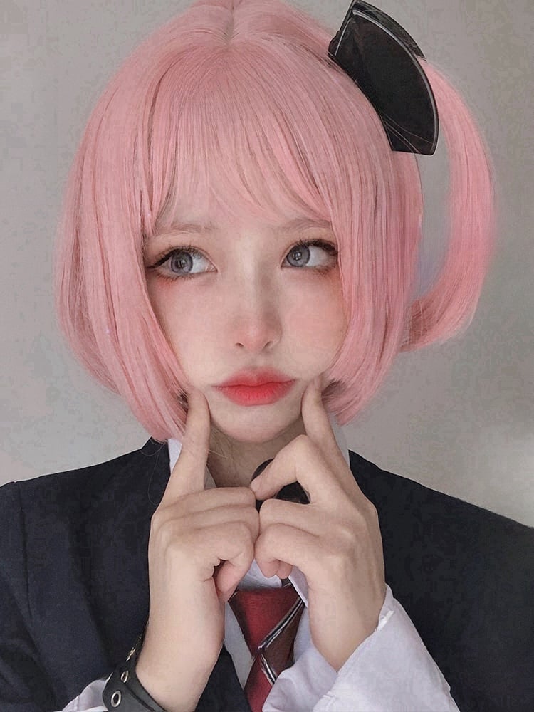Pink 30CM Short Bob Cut Synthetic Wig With Bangs