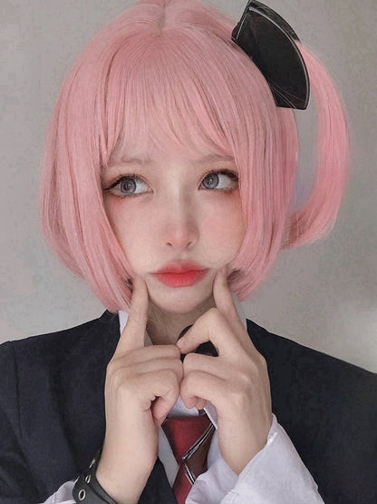 Pink 30CM Short Bob Cut Synthetic Wig With Bangs
