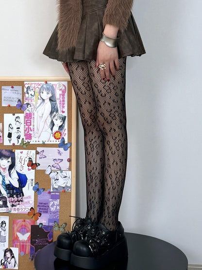 Pattern Tights Black Leopard Y2K