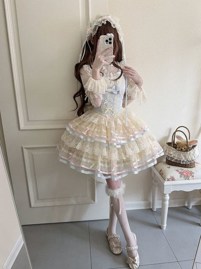 mit Schleifenrock JSK Lolita Lagenblaue Taille Großes Korsett Tüllrücken bei Princess