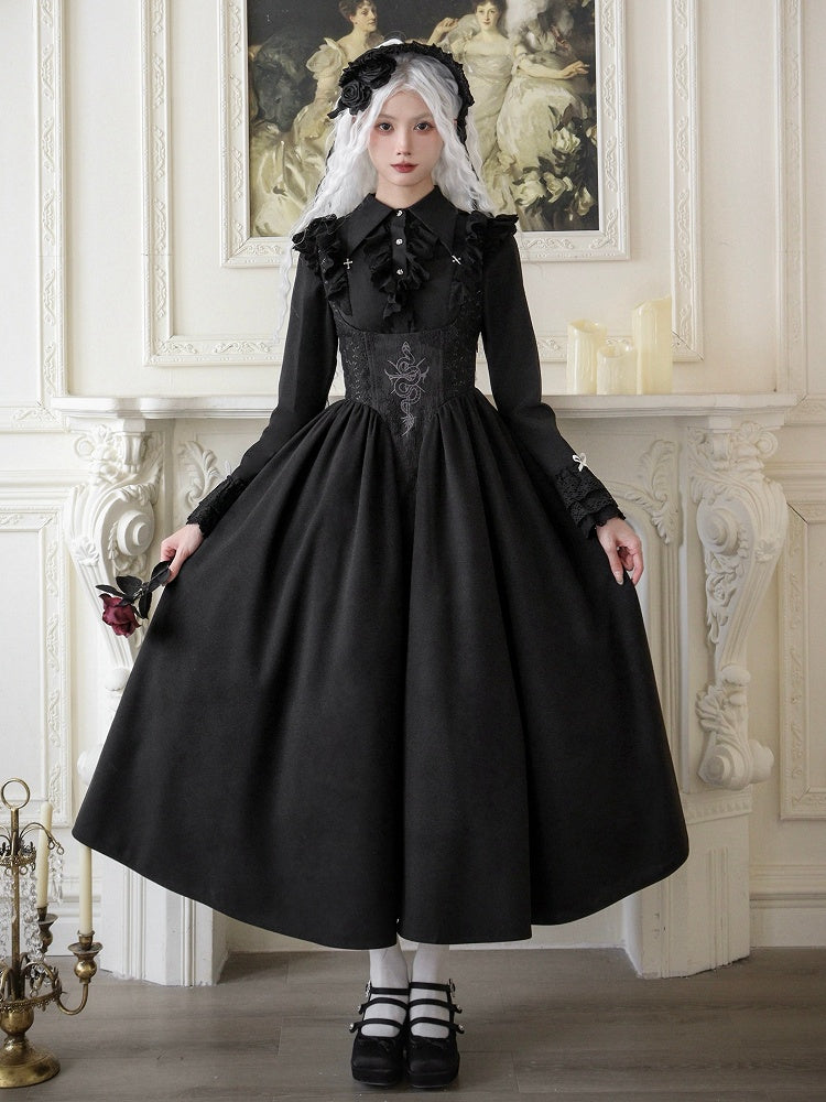 Black Under Bust Gothic Cross and Snake Waist Lolita Dress