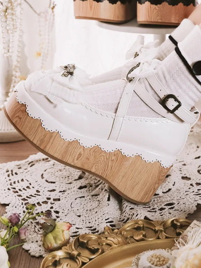 Plateau Weiß Uhr Süße Akzente Charm Toe - Schuhe Schleife Rund