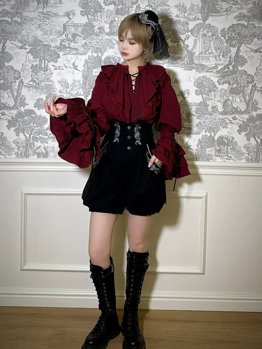 Shorts Lolita Ouji Straps Waist Black Corset with Belt High