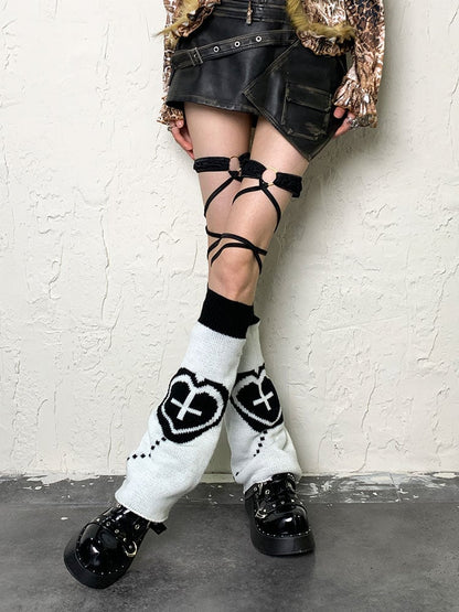 Yami Kawaii Black&White Y2K Heart Cross Leg Warmers