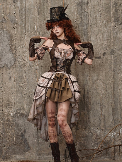 Brown Leather Vintage Steampunk Waistcoat Birdcage