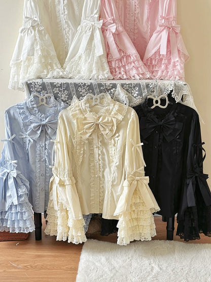 Bell Plus Blue Pink Size Blouse / White Lolita Apricot Black Sleeves