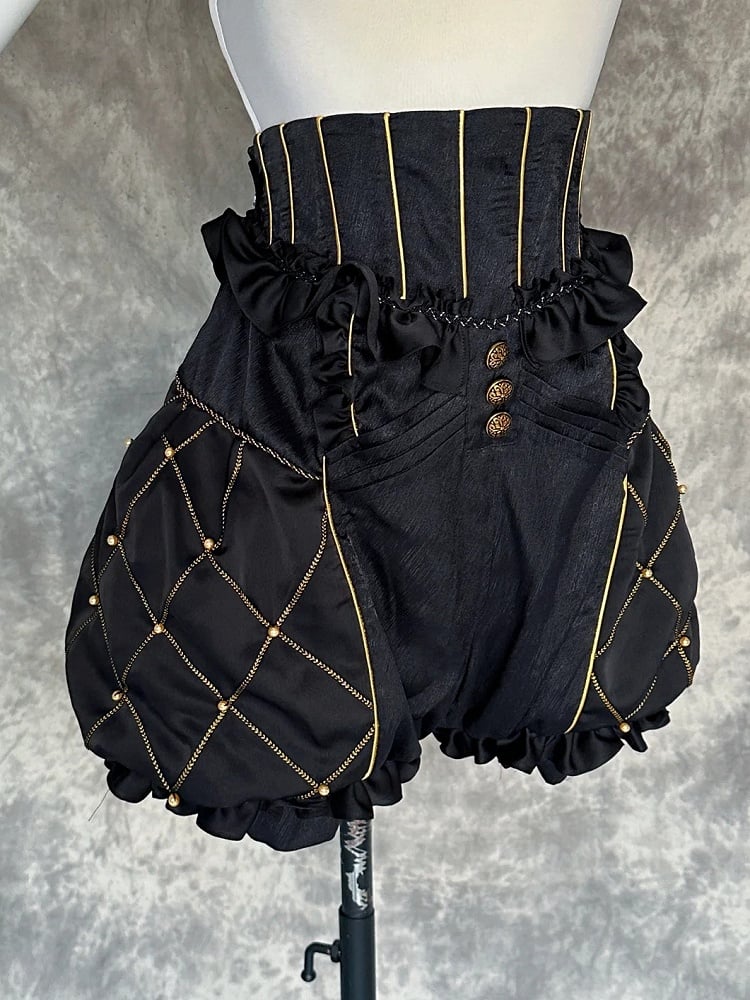 Ouji Lolita High Gold Bloomer Waist Black Shorts and