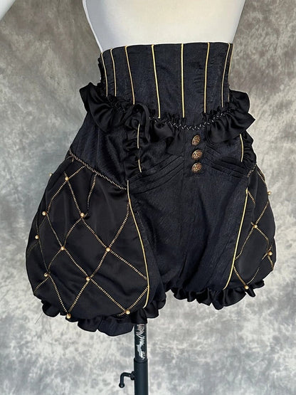 Ouji Lolita High Gold Bloomer Waist Black Shorts and