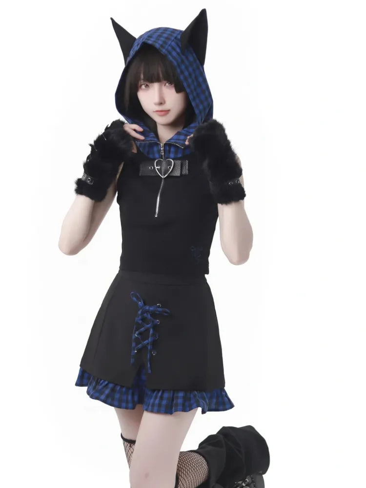 Dark Black Skirt Blue Plaid and Hemline