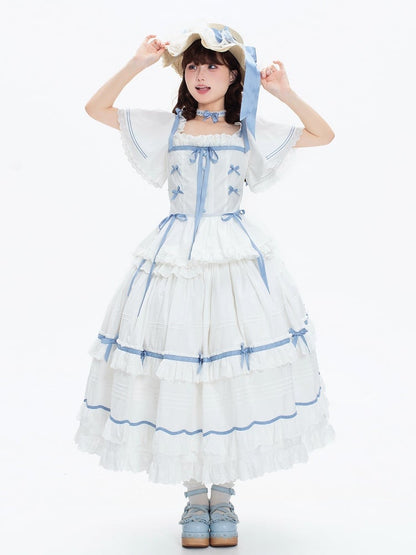 Detachable with Lolita Plus Cotton Classic Available Blue Sizes Butterfly White Dress Sleeves and