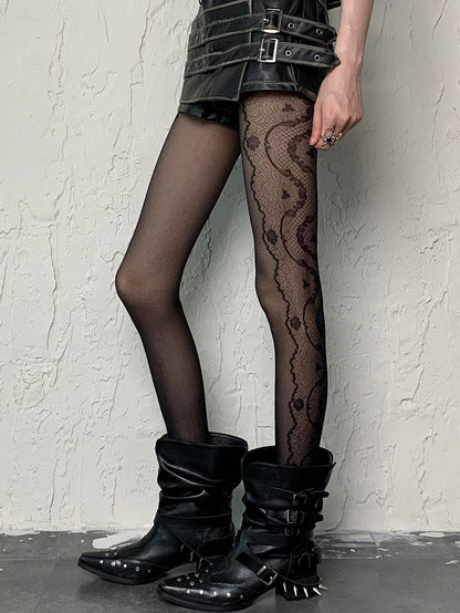 Print Tights Y2K Design Black/White