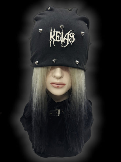 Y2K Black Metallic Letter Details Studs Punk Slouchy Beanie