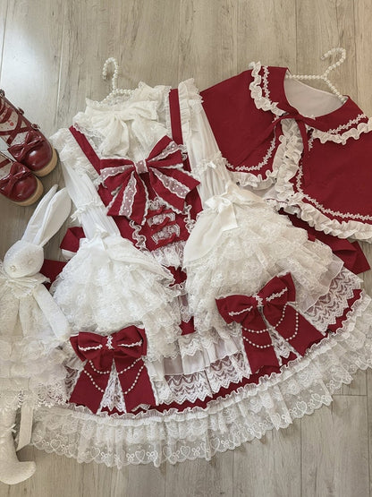 Lolita Red Decoration Hanayome Dress Bows Tiered Skirt Big