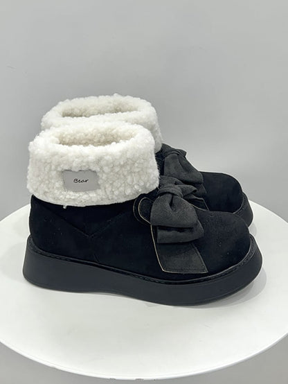 Black Bunny Ear Design Bowknot Platform Winter Boots