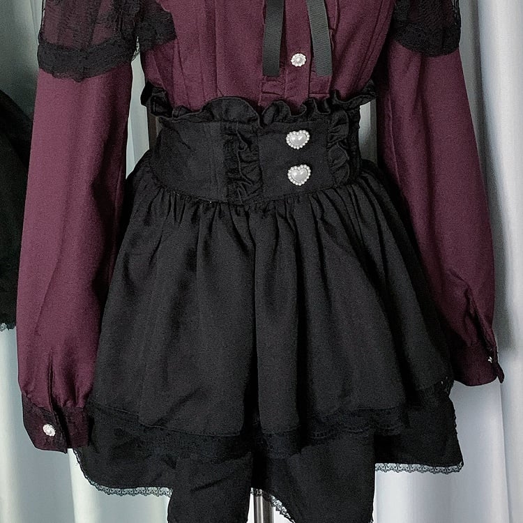 Shirt Black Tiered Kei Ruffle Jirai + Trim Skirt Details Outfit- Pleating