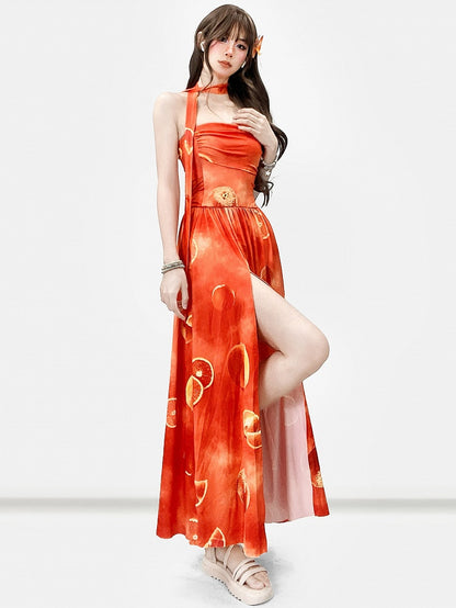 Holiday Orange Tube Sacrf Dress With
