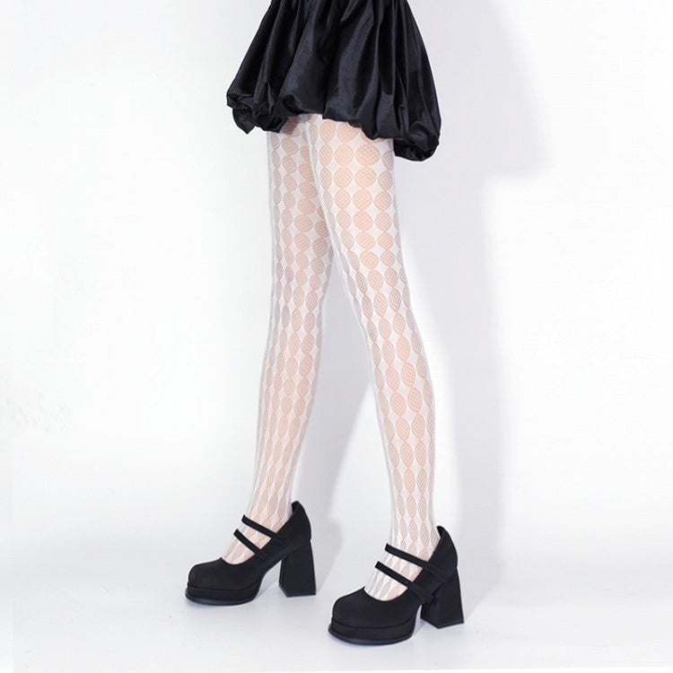 Pattern / Diamond Tights White Black Fishnet