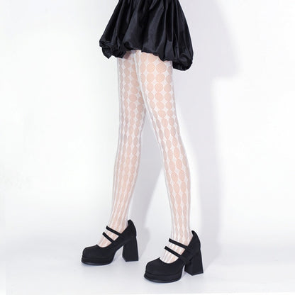 Pattern / Diamond Tights White Black Fishnet