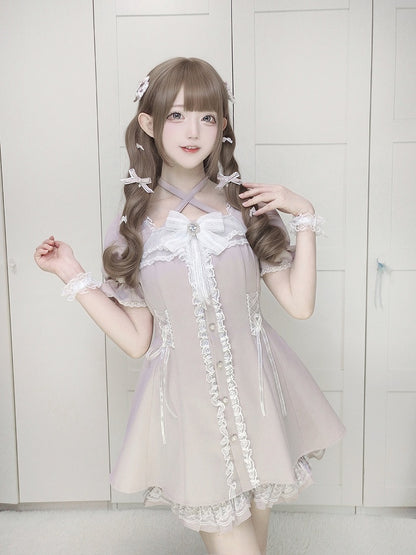 Kleider-Shorts-Set: Knöpfe, Herz-Coord + Sweet Kei Jirai mit hellrosa geformtem Neckholder