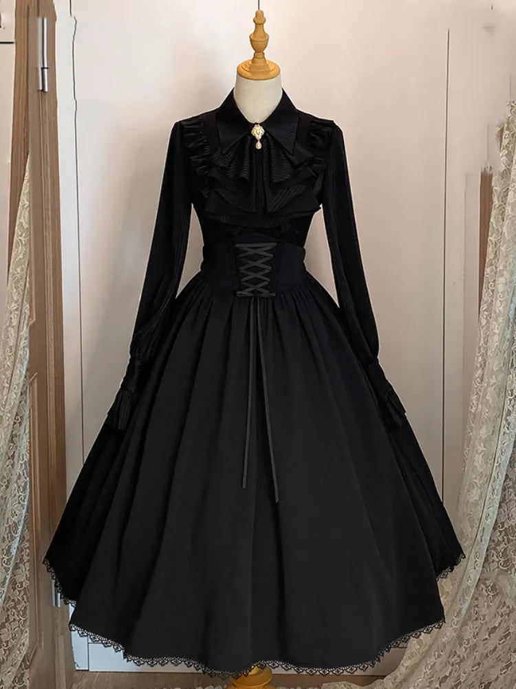 Black Boned Lolita Elegant Belt High Reversible Corset Skirt Waist