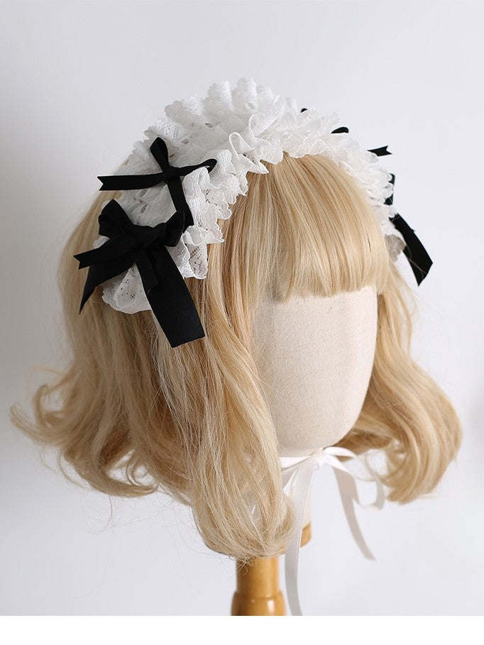 Details Hairband Lolita Maid Bowknot BlackWhite Ruffled