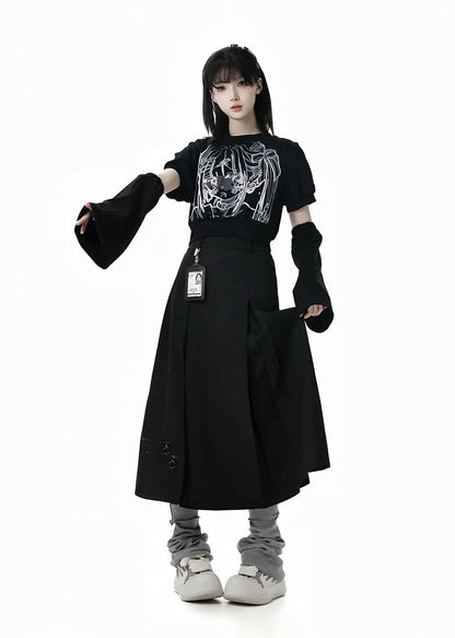 Skirt Box Pleat Ankle Black Zipper Details Length