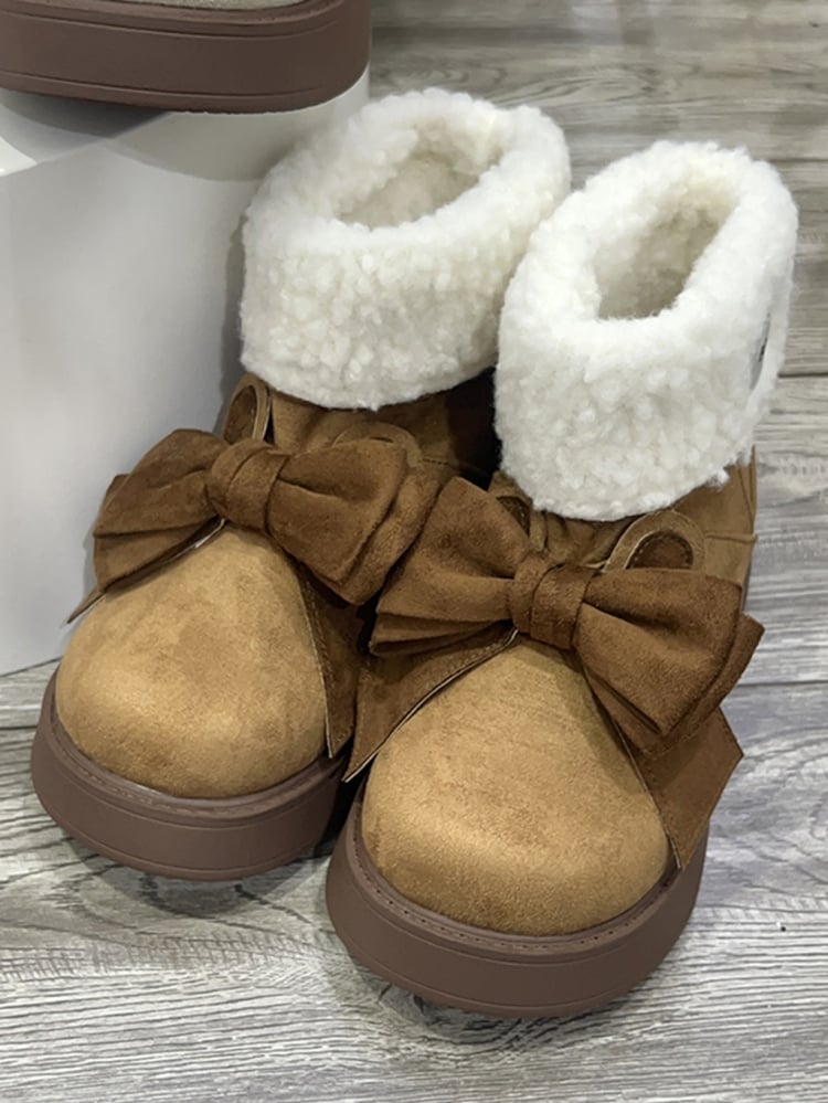 Brown Bunny Ear Bowknot Platform Winter Ugg Boots